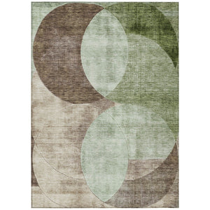 HomeRoots 5' Timeless Artichoke Green and Brown Geometric Area Rug for Indoor and Outdoor Use, Washable Comfort 10' X 14' 604904