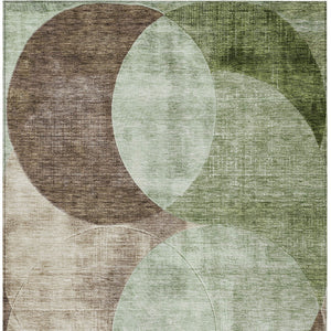 Homeroots 3' Geometric Artichoke Green, Brown & Beige Washable Indoor-outdoor Area Rug For Versatile Style 10' X 14' Polyester 604904