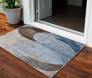 Homeroots 3' Geometric Artichoke Green, Brown & Beige Washable Indoor-outdoor Area Rug For Versatile Style 3' X 5' Polyester 604905