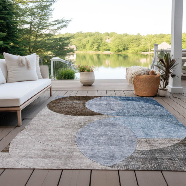 Homeroots 3' Geometric Artichoke Green, Brown & Beige Washable Indoor-outdoor Area Rug For Versatile Style 5' X 8' Polyester 604906