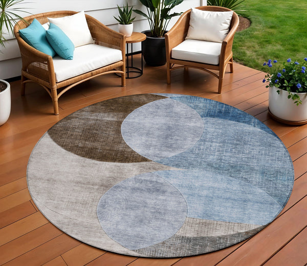 Homeroots 3' Geometric Artichoke Green, Brown & Beige Washable Indoor-outdoor Area Rug For Versatile Style 8' Round Polyester 604907