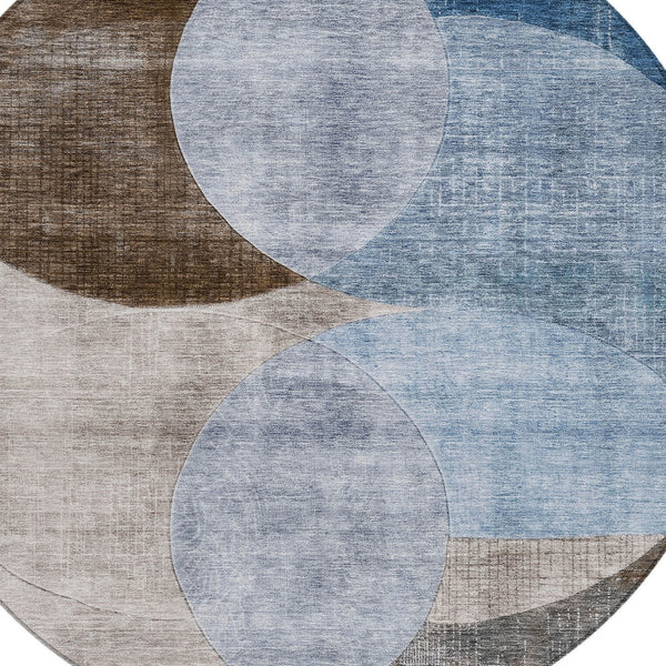 Homeroots 3' Geometric Artichoke Green, Brown & Beige Washable Indoor-outdoor Area Rug For Versatile Style 8' Round Polyester 604907