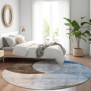 Homeroots 3' Geometric Artichoke Green, Brown & Beige Washable Indoor-outdoor Area Rug For Versatile Style 8' Round Polyester 604907