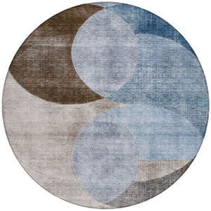 Homeroots 3' Geometric Artichoke Green, Brown & Beige Washable Indoor-outdoor Area Rug For Versatile Style 8' Round Polyester 604907