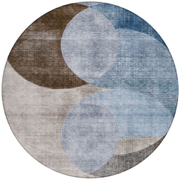 Homeroots 3' Geometric Artichoke Green, Brown & Beige Washable Indoor-outdoor Area Rug For Versatile Style 8' Round Polyester 604907