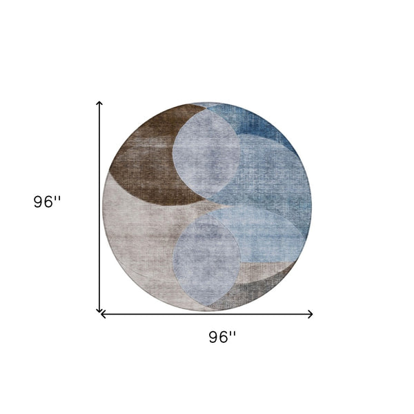 Homeroots 3' Geometric Artichoke Green, Brown & Beige Washable Indoor-outdoor Area Rug For Versatile Style 8' Round Polyester 604907