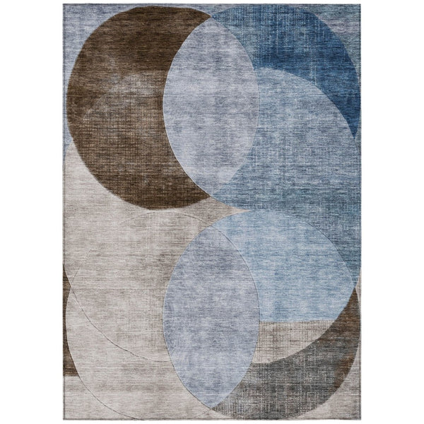 HomeRoots 9' X 12' Washable Geometric Area Rug in Denim Blue, Brown & Beige – Ideal for Indoor & Outdoor Spaces 604909