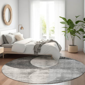 Homeroots 3' Geometric Artichoke Green, Brown & Beige Washable Indoor-outdoor Area Rug For Versatile Style 8' Round Polyester 604913