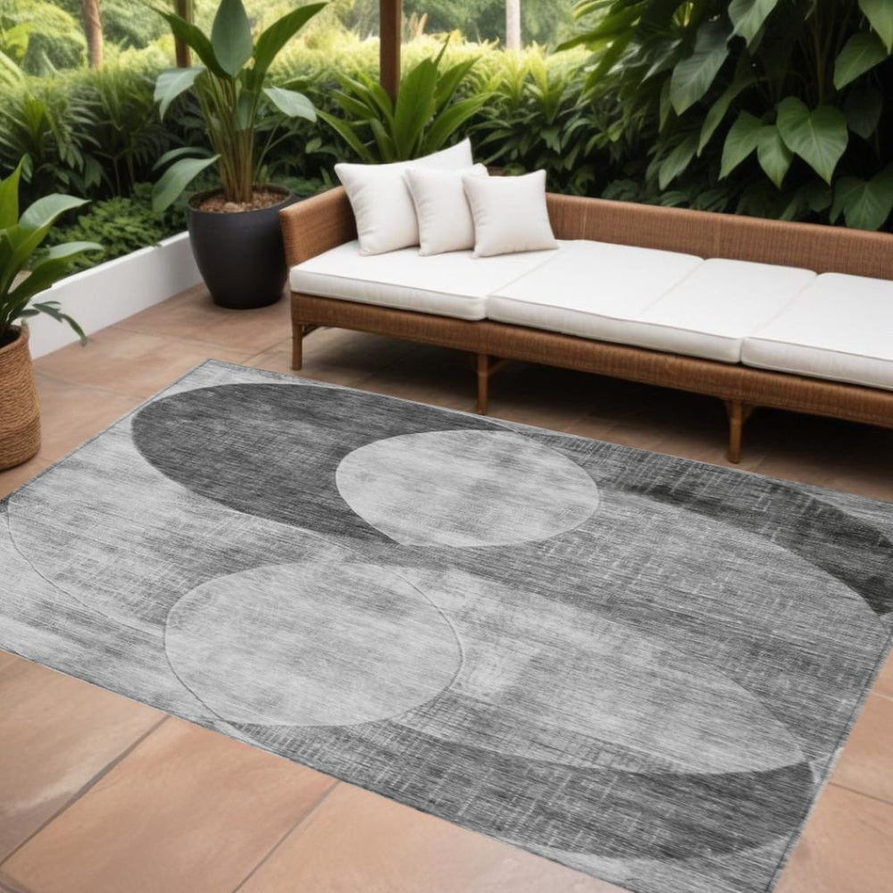 HomeRoots 9' X 12' Stylish Gray and Charcoal Geometric Area Rug for Indoor and Outdoor Use, Machine Washable 604915
