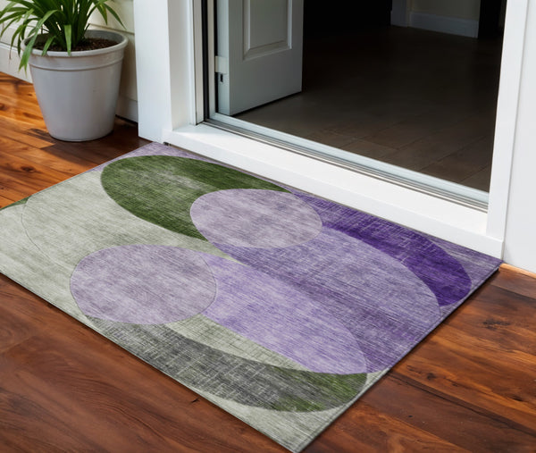 Homeroots 3' Geometric Artichoke Green, Brown & Beige Washable Indoor-outdoor Area Rug For Versatile Style 3' X 5' Polyester 604917