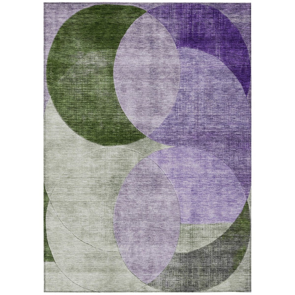 HomeRoots 5' Geometric Washable Area Rug in Lavender and Green for Stylish Indoor and Outdoor Spaces 5' X 8' 604918