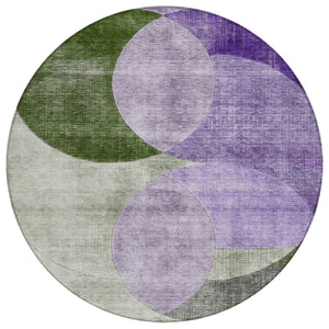 HomeRoots 5' Geometric Washable Area Rug in Lavender and Green for Stylish Indoor and Outdoor Spaces 8' Round 604919