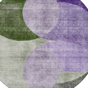 Homeroots 3' Geometric Artichoke Green, Brown & Beige Washable Indoor-outdoor Area Rug For Versatile Style 8' Round Polyester 604919