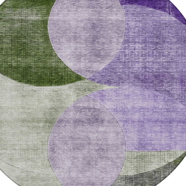 Homeroots 3' Geometric Artichoke Green, Brown & Beige Washable Indoor-outdoor Area Rug For Versatile Style 8' Round Polyester 604919