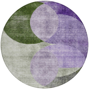 Homeroots 3' Geometric Artichoke Green, Brown & Beige Washable Indoor-outdoor Area Rug For Versatile Style 8' Round Polyester 604919