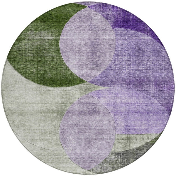 Homeroots 3' Geometric Artichoke Green, Brown & Beige Washable Indoor-outdoor Area Rug For Versatile Style 8' Round Polyester 604919