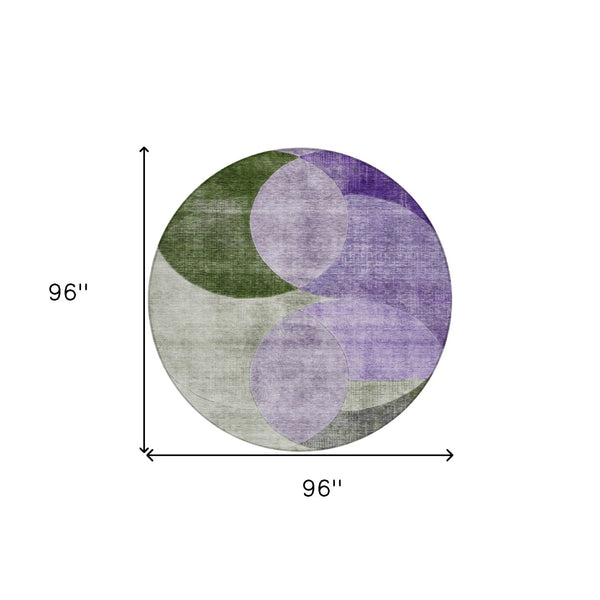 Homeroots 3' Geometric Artichoke Green, Brown & Beige Washable Indoor-outdoor Area Rug For Versatile Style 8' Round Polyester 604919