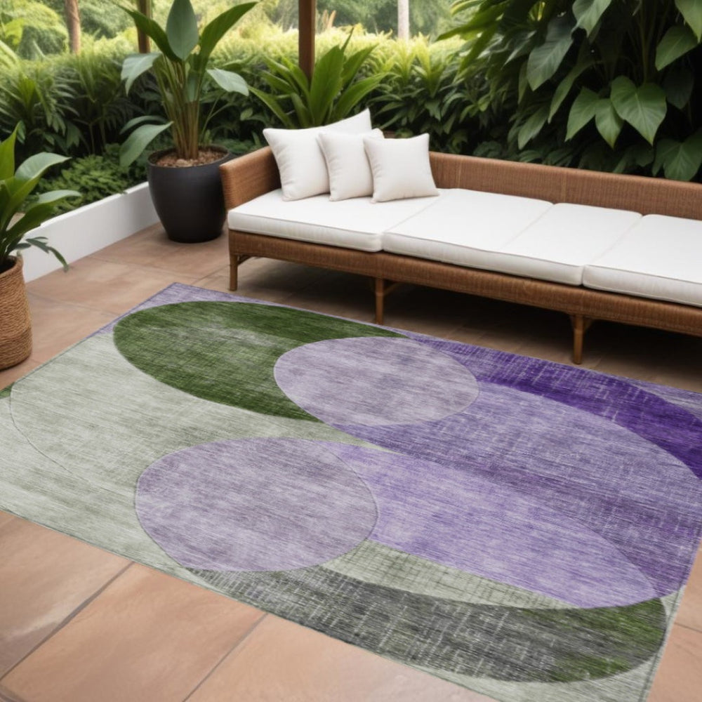 HomeRoots 9' X 12' Stylish Lavender Purple & Green Geometric Area Rug - Indoor/Outdoor, Washable & Durable! 604921