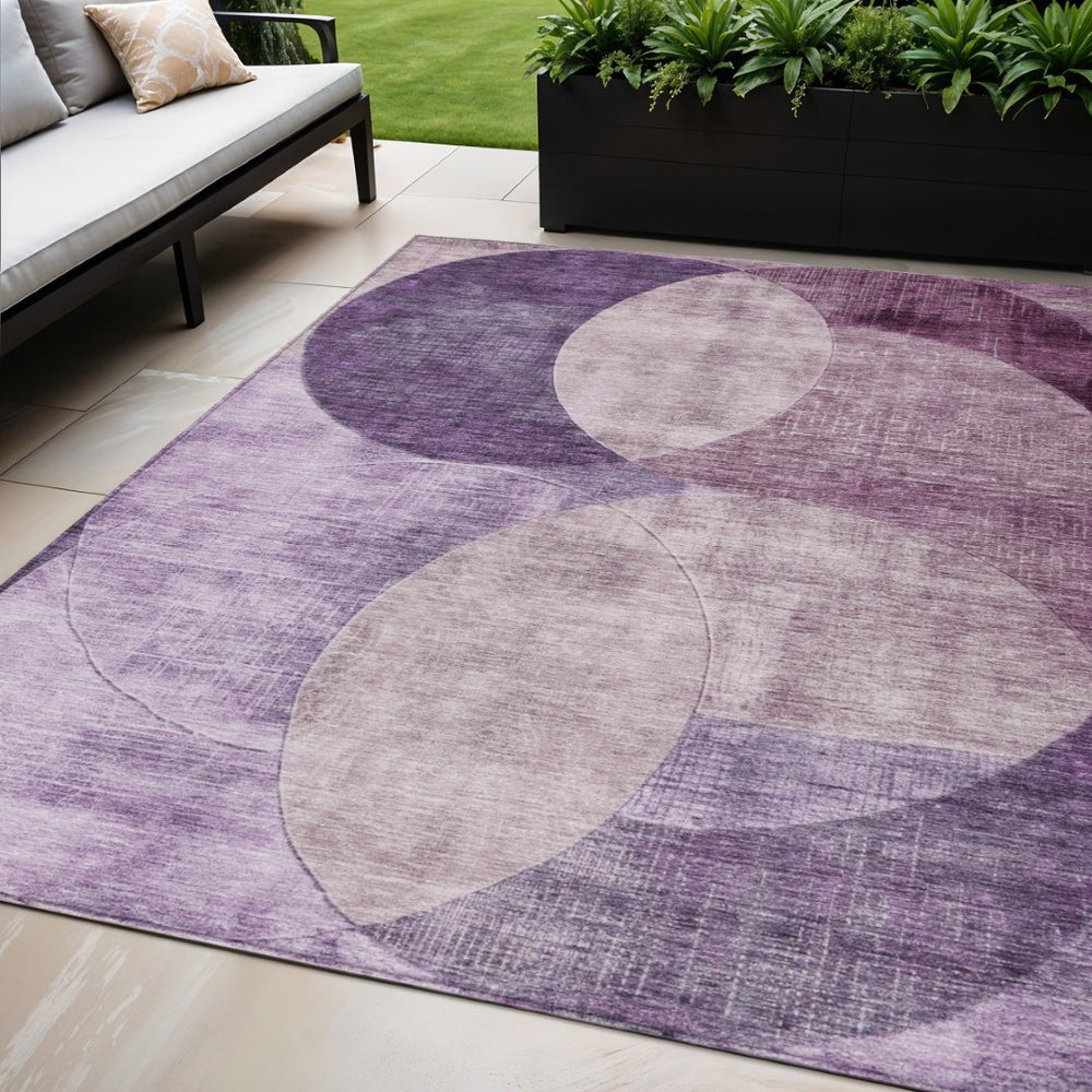 HomeRoots 5' Vibrant Purple and Lavender Geometric Washable Area Rug for Indoor and Outdoor Spaces 5' X 8' 604924