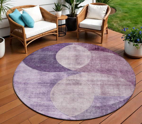 Homeroots 3' Geometric Artichoke Green, Brown & Beige Washable Indoor-outdoor Area Rug For Versatile Style 8' Round Polyester 604925