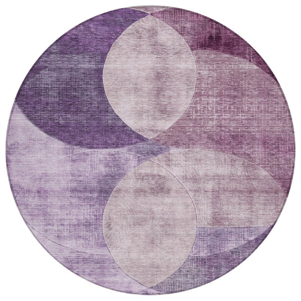 HomeRoots 5' Vibrant Purple and Lavender Geometric Washable Area Rug for Indoor and Outdoor Spaces 8' Round 604925