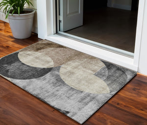 Homeroots 3' Geometric Artichoke Green, Brown & Beige Washable Indoor-outdoor Area Rug For Versatile Style 3' X 5' Polyester 604929