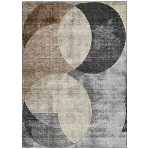 Homeroots 3' Geometric Artichoke Green, Brown & Beige Washable Indoor-outdoor Area Rug For Versatile Style 3' X 5' Polyester 604929