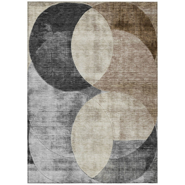HomeRoots 5' Modern Geometric Washable Area Rug in Pewter Brown & Charcoal for Indoor/Outdoor Spaces 5' X 8' 604930