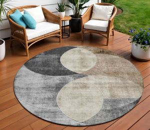 Homeroots 3' Geometric Artichoke Green, Brown & Beige Washable Indoor-outdoor Area Rug For Versatile Style 8' Round Polyester 604931