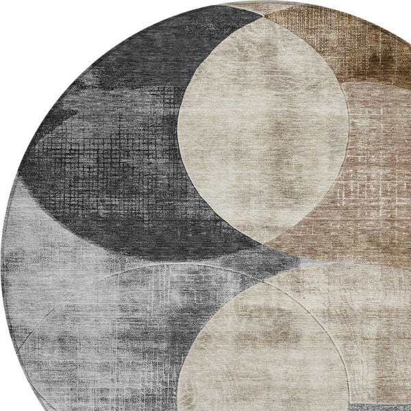 Homeroots 3' Geometric Artichoke Green, Brown & Beige Washable Indoor-outdoor Area Rug For Versatile Style 8' Round Polyester 604931