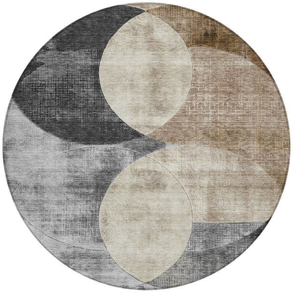 Homeroots 3' Geometric Artichoke Green, Brown & Beige Washable Indoor-outdoor Area Rug For Versatile Style 8' Round Polyester 604931