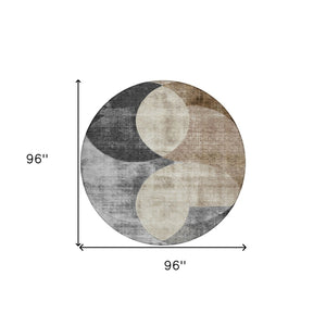 Homeroots 3' Geometric Artichoke Green, Brown & Beige Washable Indoor-outdoor Area Rug For Versatile Style 8' Round Polyester 604931