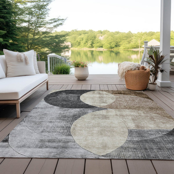 Homeroots 3' Geometric Artichoke Green, Brown & Beige Washable Indoor-outdoor Area Rug For Versatile Style 8' X 10' Polyester 604932
