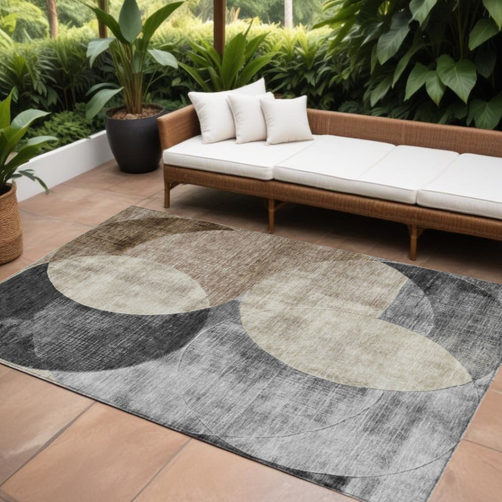 HomeRoots 9' X 12' Contemporary Pewter Brown & Charcoal Geometric Rug - Washable, Stylish & Durable for Indoors Outdoors 604933