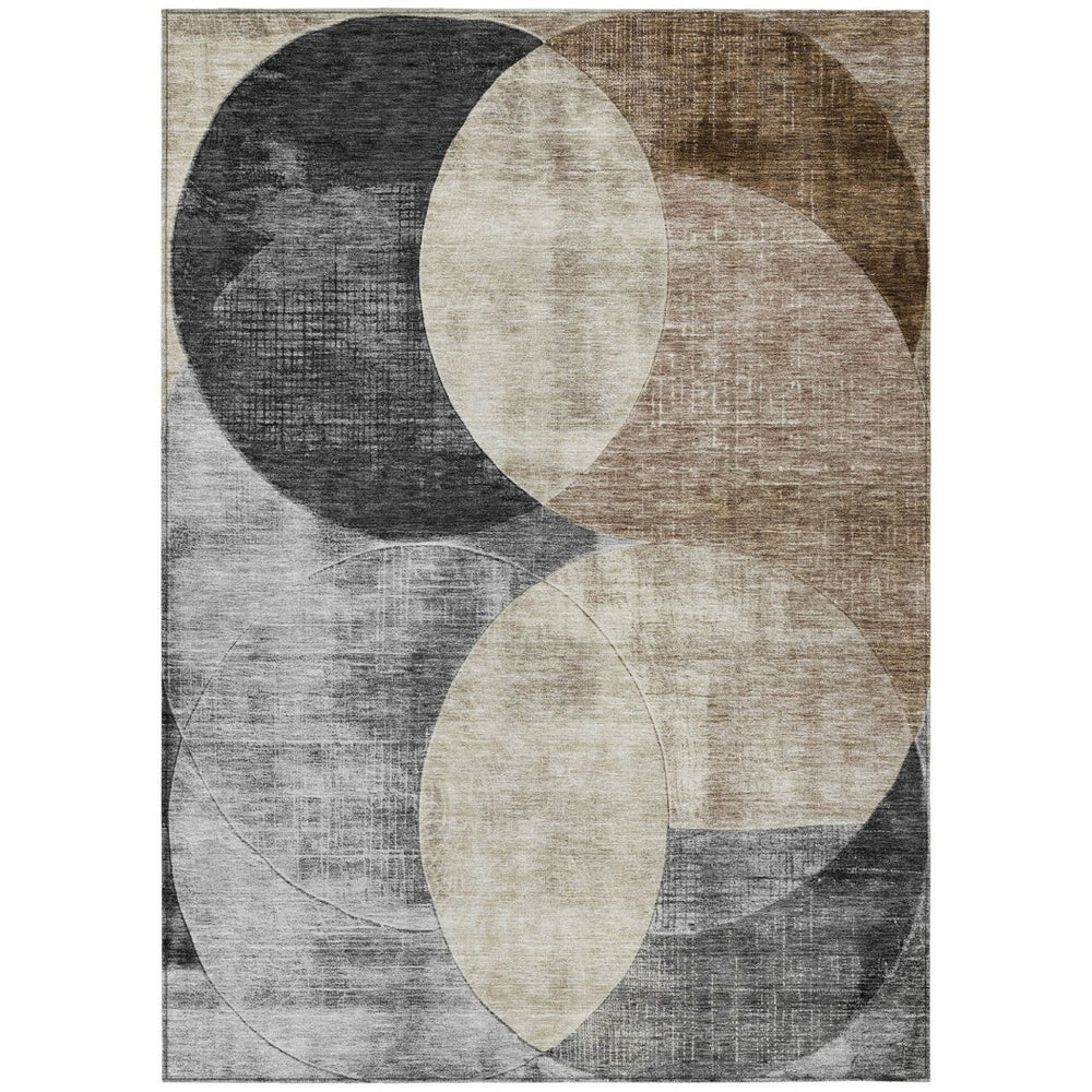HomeRoots 5' Modern Geometric Washable Area Rug in Pewter Brown & Charcoal for Indoor/Outdoor Spaces 10' X 14' 604934