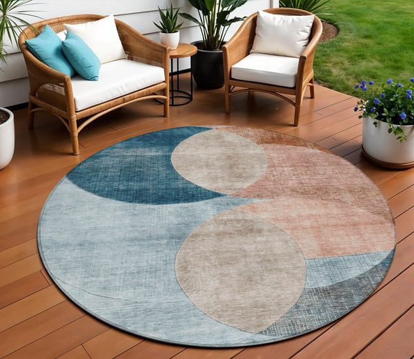 Homeroots 3' Geometric Artichoke Green, Brown & Beige Washable Indoor-outdoor Area Rug For Versatile Style 8' Round Polyester 604937