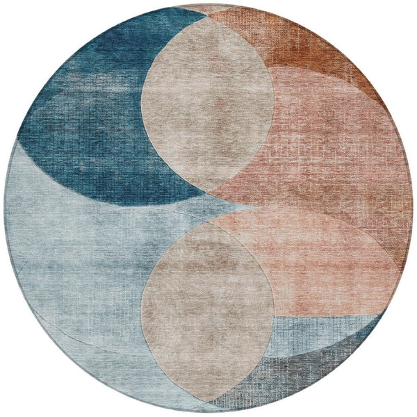 Homeroots 3' Geometric Artichoke Green, Brown & Beige Washable Indoor-outdoor Area Rug For Versatile Style 8' Round Polyester 604937