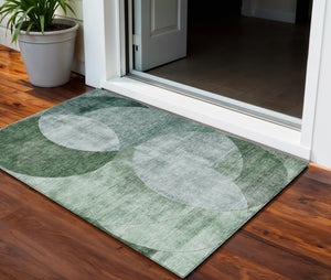 Homeroots 3' Geometric Artichoke Green, Brown & Beige Washable Indoor-outdoor Area Rug For Versatile Style 3' X 5' Polyester 604941