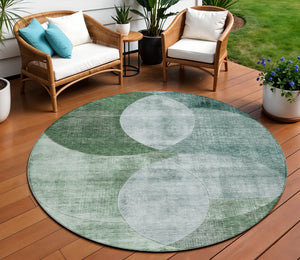 Homeroots 3' Geometric Artichoke Green, Brown & Beige Washable Indoor-outdoor Area Rug For Versatile Style 8' Round Polyester 604943