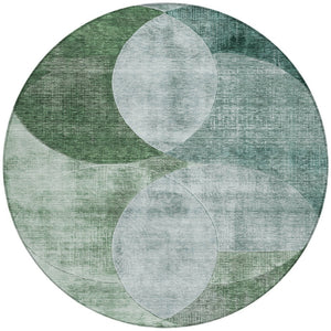 Homeroots 3' Geometric Artichoke Green, Brown & Beige Washable Indoor-outdoor Area Rug For Versatile Style 8' Round Polyester 604943