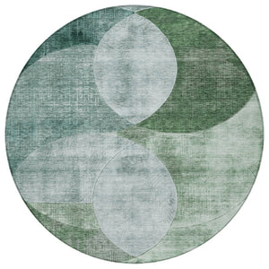 Homeroots 3' Geometric Artichoke Green, Brown & Beige Washable Indoor-outdoor Area Rug For Versatile Style 8' Round Polyester 604943