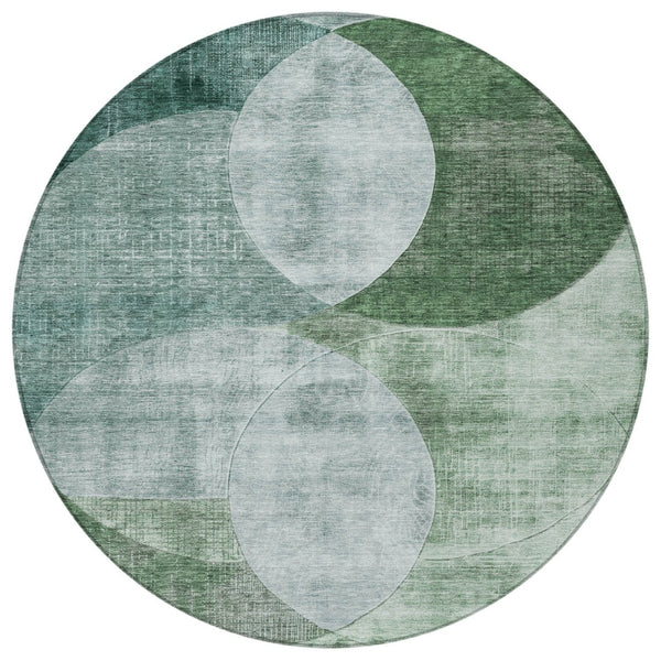 Homeroots 3' Geometric Artichoke Green, Brown & Beige Washable Indoor-outdoor Area Rug For Versatile Style 8' Round Polyester 604943