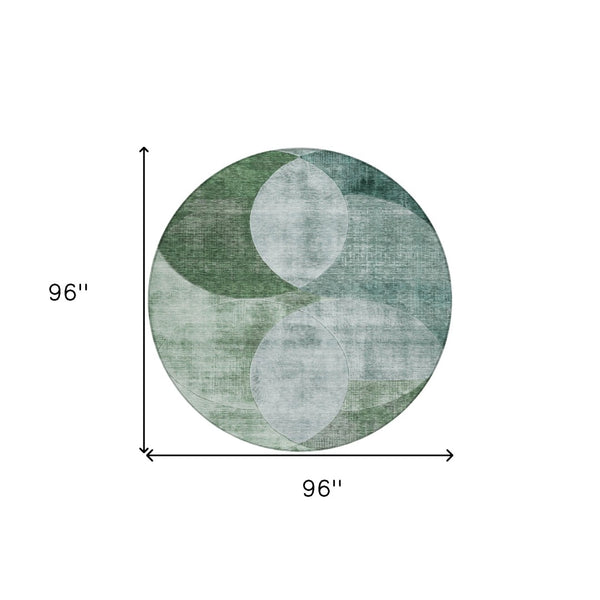 Homeroots 3' Geometric Artichoke Green, Brown & Beige Washable Indoor-outdoor Area Rug For Versatile Style 8' Round Polyester 604943