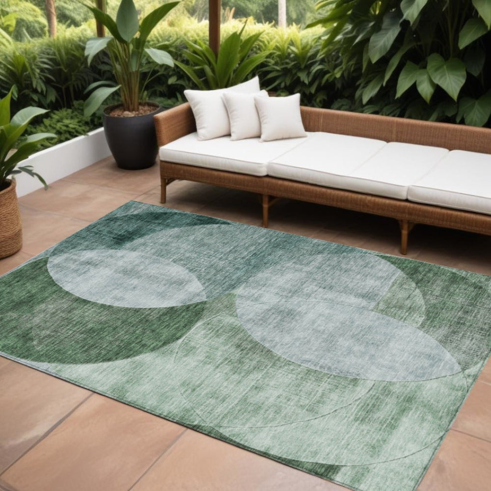 HomeRoots 9' X 12' Modern Mint & Fern Green Geometric Washable Area Rug for Indoor & Outdoor Spaces 604945