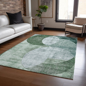 HomeRoots 9' X 12' Modern Mint & Fern Green Geometric Washable Area Rug for Indoor & Outdoor Spaces 604945