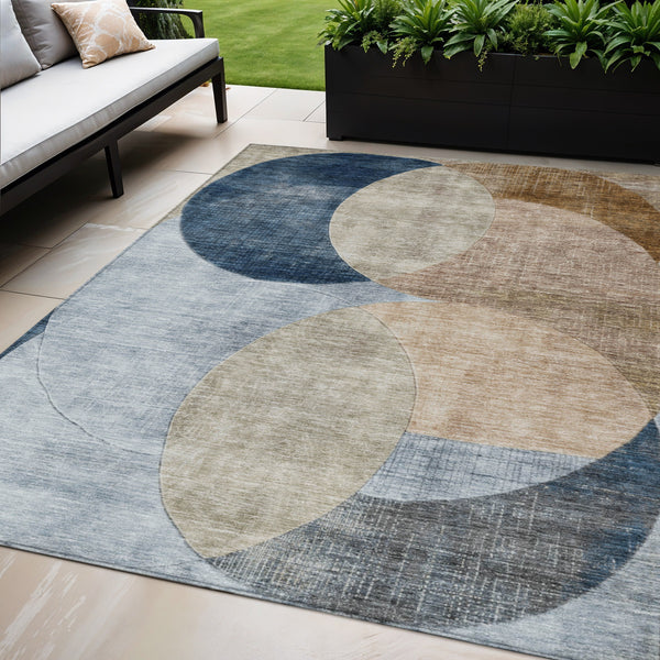 Homeroots 3' Geometric Artichoke Green, Brown & Beige Washable Indoor-outdoor Area Rug For Versatile Style 5' X 8' Polyester 604948