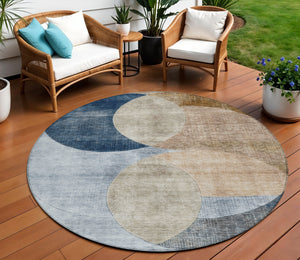 Homeroots 3' Geometric Artichoke Green, Brown & Beige Washable Indoor-outdoor Area Rug For Versatile Style 8' Round Polyester 604949