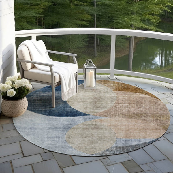 Homeroots 3' Geometric Artichoke Green, Brown & Beige Washable Indoor-outdoor Area Rug For Versatile Style 8' Round Polyester 604949