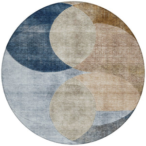 Homeroots 3' Geometric Artichoke Green, Brown & Beige Washable Indoor-outdoor Area Rug For Versatile Style 8' Round Polyester 604949