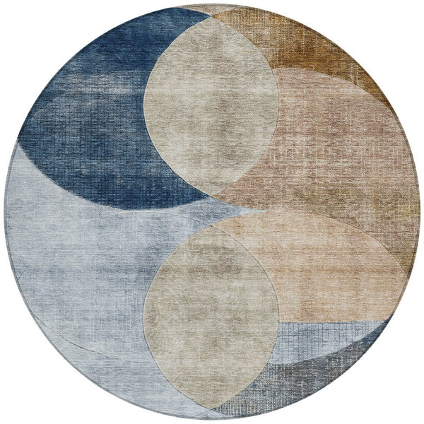 Homeroots 3' Geometric Artichoke Green, Brown & Beige Washable Indoor-outdoor Area Rug For Versatile Style 8' Round Polyester 604949